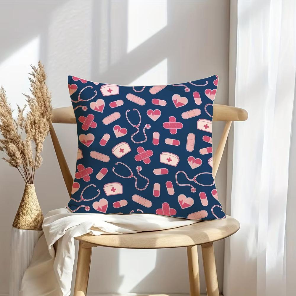 Nurse Ecg Cushion Cover Soft Plush Throw Pillow Cover | Double-Sided Decorative Cushion Case | Sofa Bedroom Home Decor
