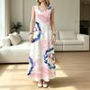 U-Neck Sleeveless Loose Fit Maxi Dress Comfy Watercolor Print,Perfect for Summer Beach Vacations & Daily Casual Outfits