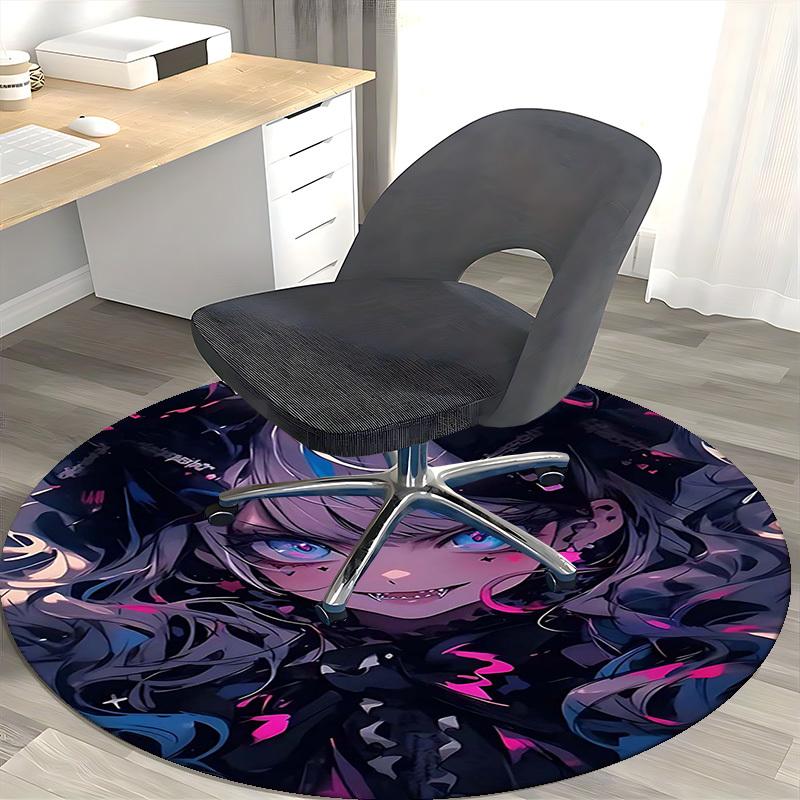 1pc Anime Design Round Carpet Office Chair Mat, Non Slip Rug for Home Decor, Living Room, Bedroom