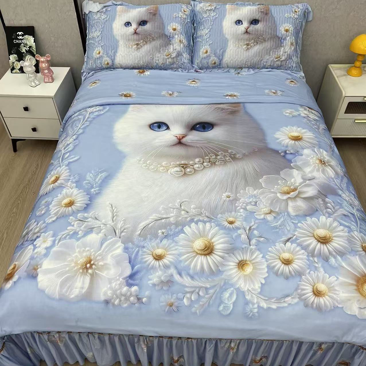 

Прохладный шелковый коврик из бобов льда, четырехсекционный пододеяльник, кружевной летний коврик для кондиционирования воздуха, покрывало, подкладка, можно стирать в стиральной машине 1.5m bed cover4pcs