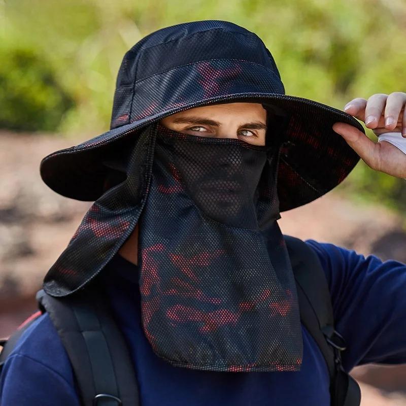 Men's Summer Outdoor Breathable Fishing Hat,Polyester Fabric Neck Shade Sun Protection Sporty Design,For Men Fishing Casual Wear