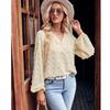 2023 Autunno Primavera Camicetta Moda Donna Casual Top Abbigliamento Pendolare Camicia a maniche lunghe con scollo a V Top allentato Donna 30337