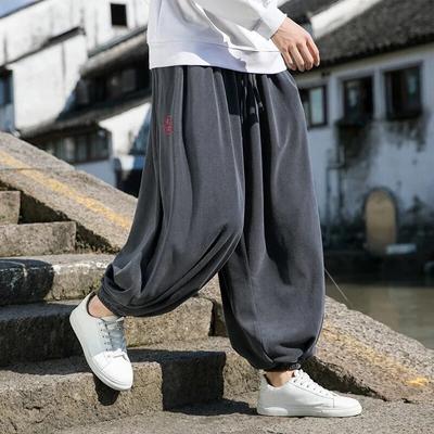 Autumn Winter Men Polar Fleece Pants Men Velvet Retro Harem Pants Male Solid Color Wide Leg Pants Harajuku Jogging Trousers