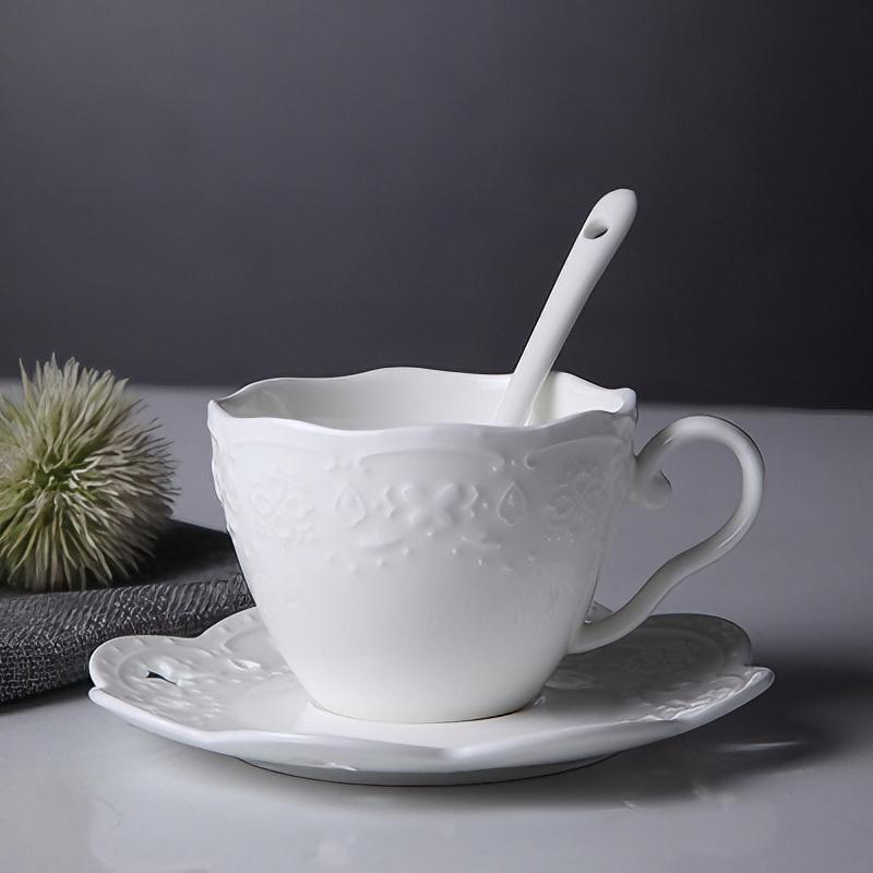 200ML. White Embossed Porcelain Tazas Cafe Cup and Saucer, Ceramic Cappuccino Cup, Vintage Latte Cup, Turkish Tea Cups, Tazze