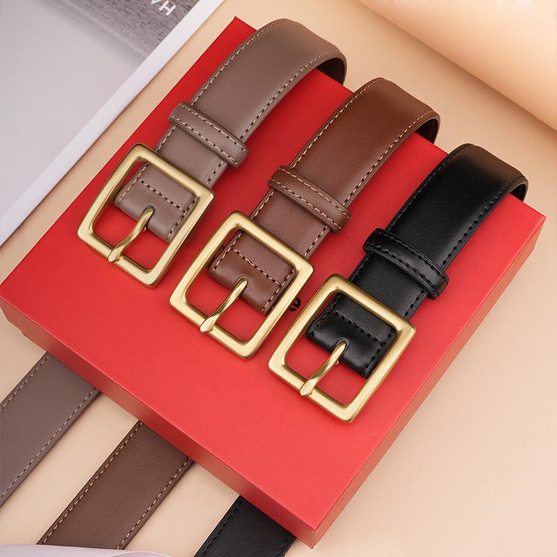 New Genuine Leather Belt for Women with Versatile Pin Buckle Simple Personality with Jeans Texture Belt Casual Niche Belt