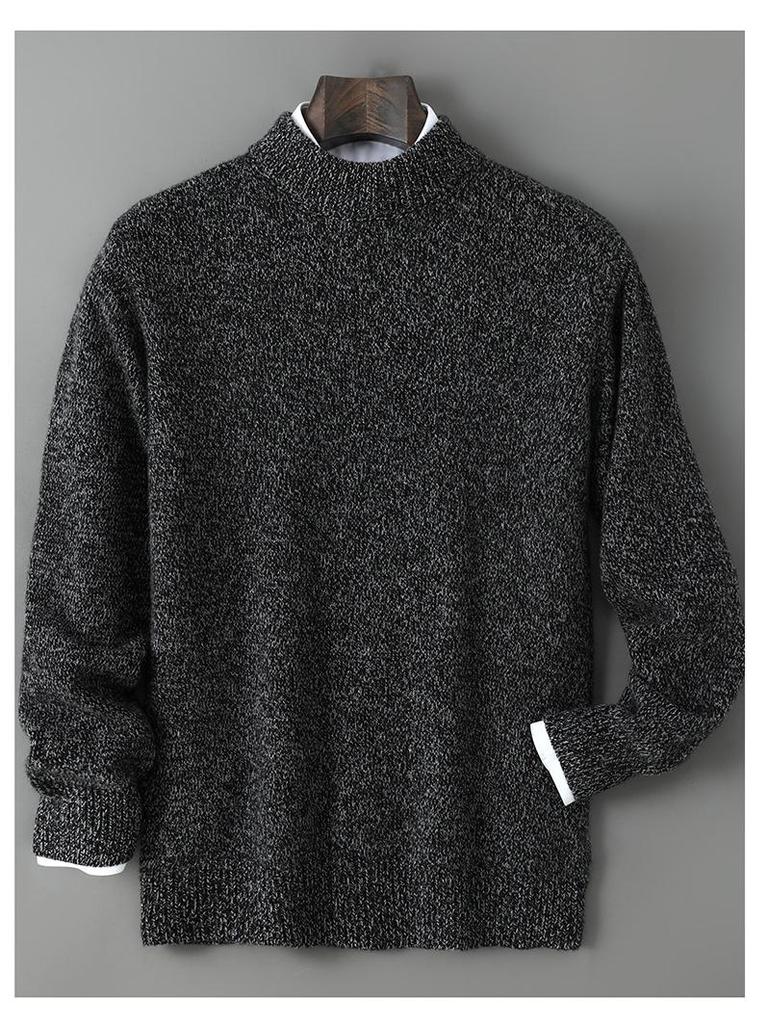 Men's Double-Strand Thickened Pure Wool Half-High Collar Loose Pullover Sweater for Autumn/Winter
