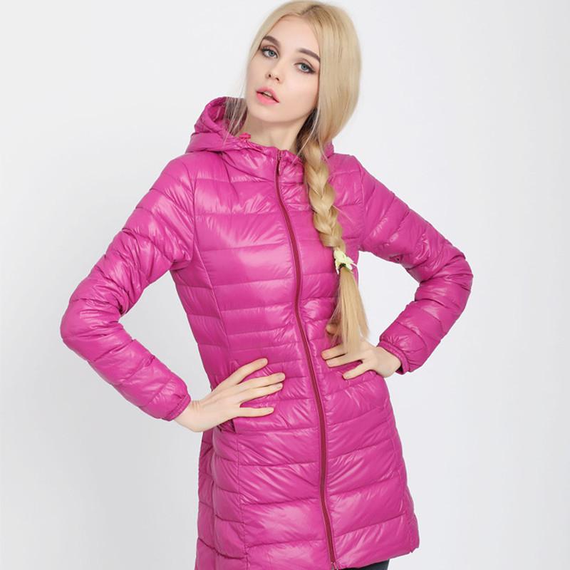 Spring Fall Medium Long Down Jacket Women Ultra Light Warm Hoodie Jacket White Duck Down Coat S-7XL
