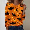 Women's Casual Long Sleeve Crewneck Top with Halloween Print for Fall Festive Wear