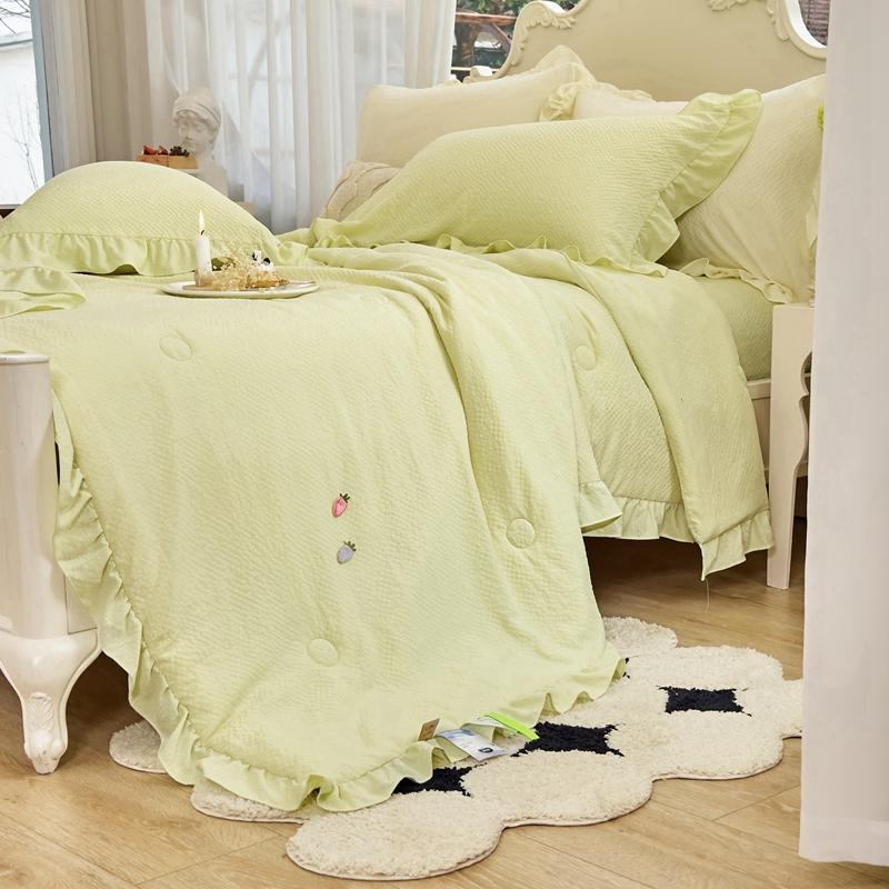 1Pc Solid Color Cool Feeling Summer Quilt Korean Style Ins Ruffle Edge Air Conditioning Thin Comforter Home Queen Size Bedding