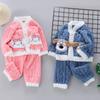 2025 New Style Kids' Thickened Velvet Pajamas: Warm Coral Fleece Two-Piece Set for Boys & Girls
