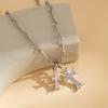 Full Diamond Double Cross Long Necklace Women's Trend High Sense Baroque Versatile Retro Sweater Chain