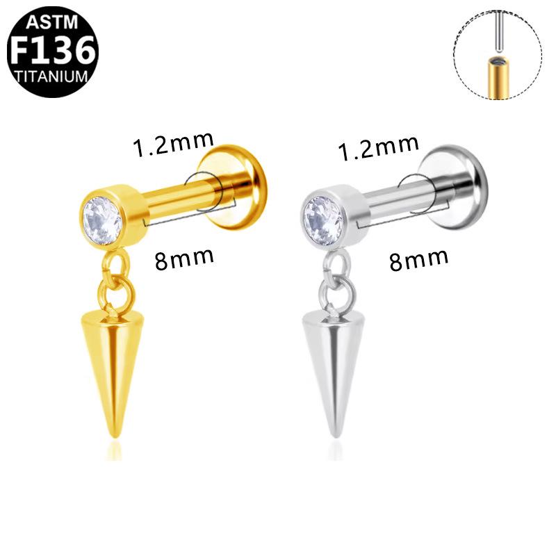 Korean-European F136 Titanium Zircon Pendant Lip and Ear Bone Stud Earrings, G23 Titanium Cool Style.