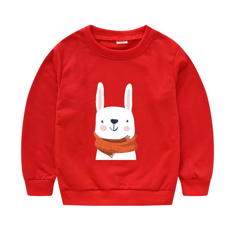 Children's Children's New Year Red Pullover Sweater Baby Cute Cartoon Avatar Round Neck Bottoming Shirt Tops