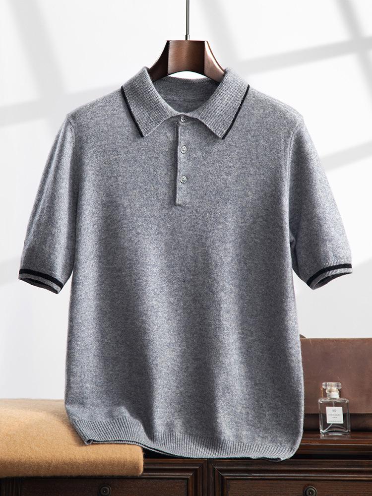 Men's Versatile Cashmere Knit Polo Shirt - Short Sleeve, Lapel, Fashionable Casual Style for Spring and Autumn