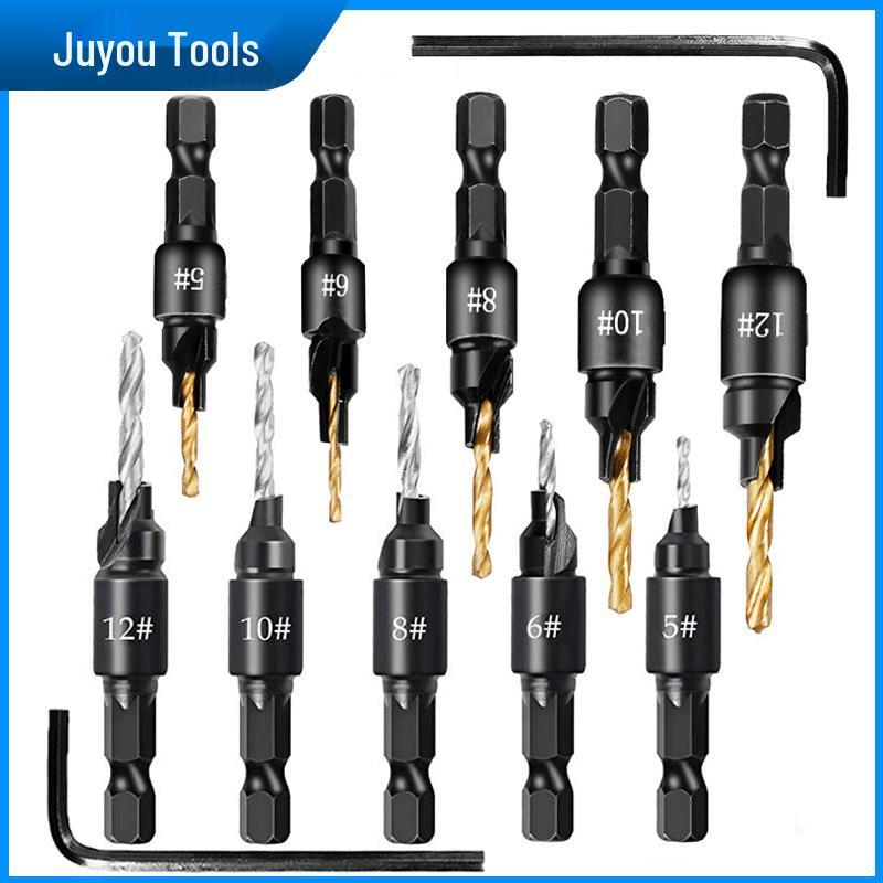 Titanium-Plated Hex Shank Countersink Drill Bit Set for Woodworking Hole Enlarging