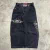 Mens Y2K Harajuku Hip Hop Streetwear Loose Fit Black Denim Jeans With Cartoon Embroidery