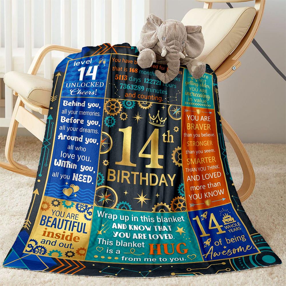 14th Birthday Celebration Blanket Soft & Cozy Great for Sofa Office Picnics Four Seasons Multipurpose Warmthful Decor Birthday Christmas Gift Blanket