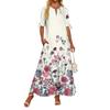 Ladies Casual Fashion Temperament Elegant Waist Patchwork Floral Print Long Dress