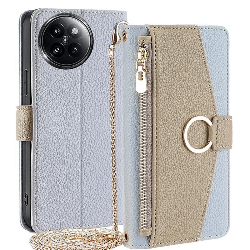For Xiaomi Civi 4 Pro 5G/14 Civi 5G Leather Case Zipper Wallet Stand Phone Cover with Mirror Function