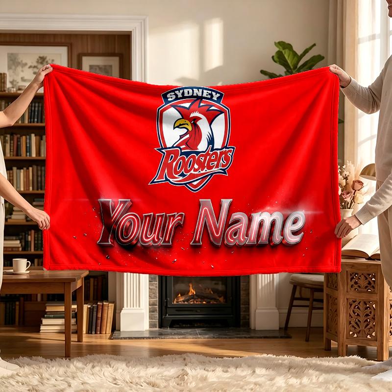 Sydney Roosters (1) Coperta Personalizzata con Nome Morbida Accogliente Regalo per Divano Letto Divano Decorazione per la Casa
