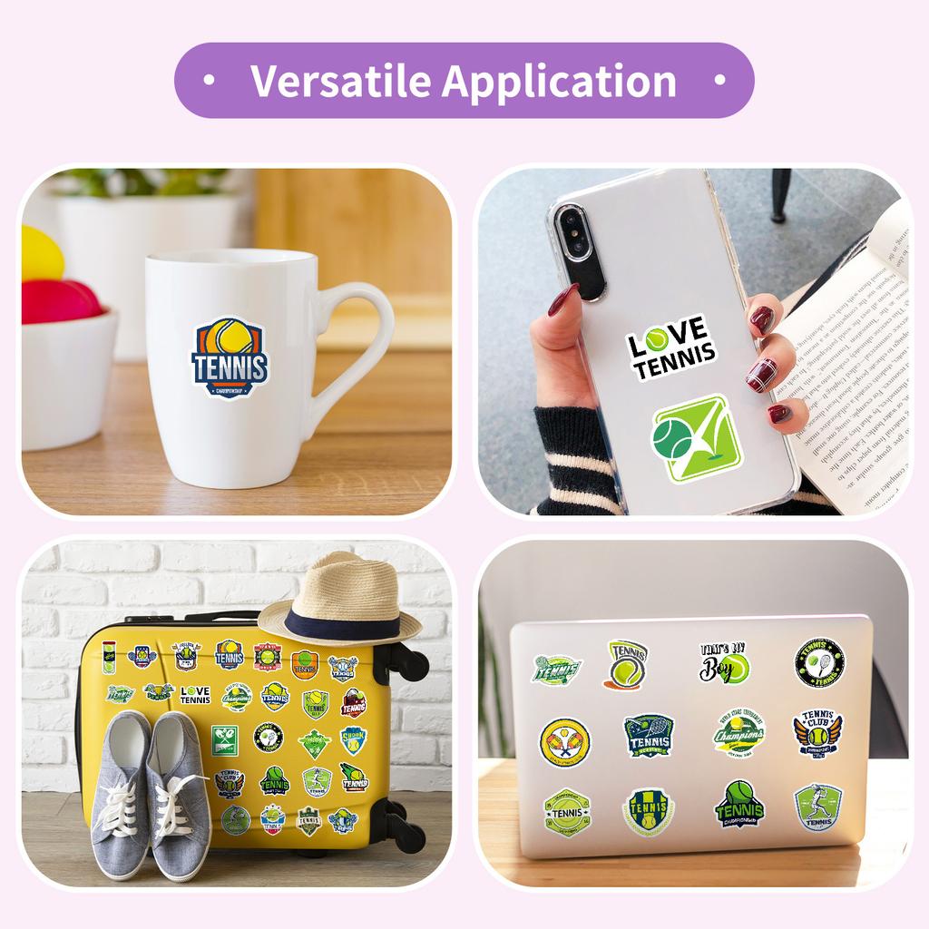 50PCS Tennis Graffiti Stickers, Sports Themed Decals for Phone Case, Laptop & DIY Decoration