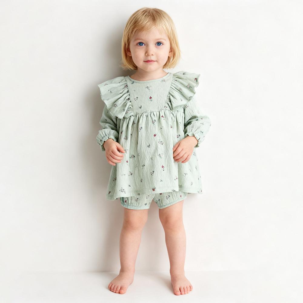 Carino Set Estivo per Bambina in Cotone Biologico Blusa + Pantaloncini Abbigliamento per Bambina Piccola