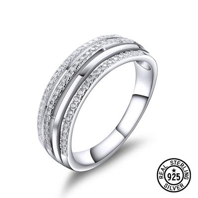 925 Sterling Silber Ringe Europäischen Stil Mode Mikro Pflastern Klar Zirkon Multilayer Linien Ring Frauen Mädchen Geschenke Schmuck