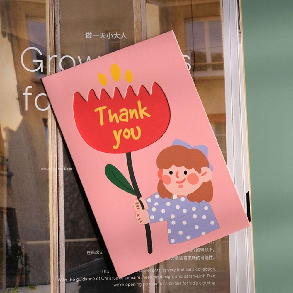 

2PCS Folding Cute Thank You Cards Blessing Happy Birthday Cards Gifts Postcards
