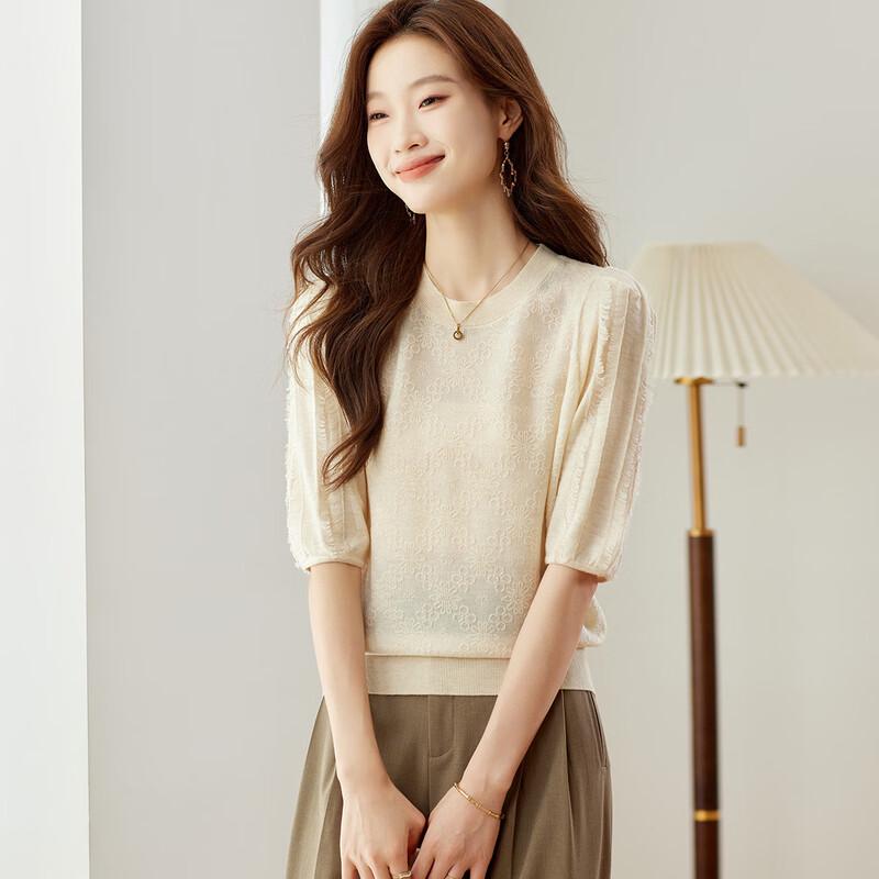 Srcr Women s Jacquard Wool Blend Mid-Sleeve Knit Top L