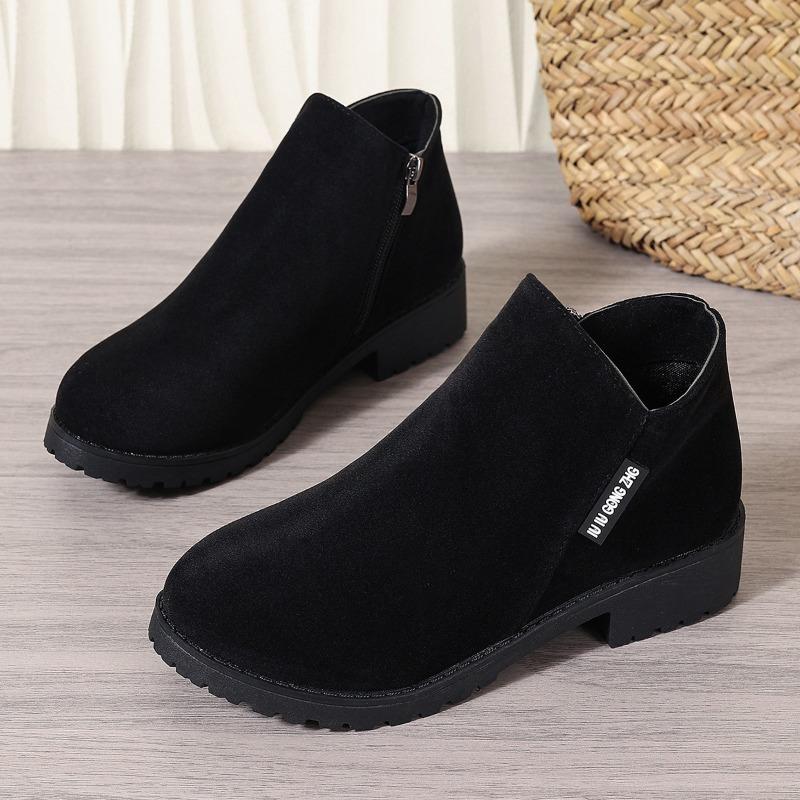 

Женские ботинки осень и зима новые замшевые и голые ботинки боковая молния квадратный каблук короткие ботинки 41