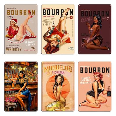 The Babes Of Bourbon Vol  Vodka Vixen Edition Sexy Vintage Pinup Art Illustration Metal Plaque Poster Living Room Club Bar
