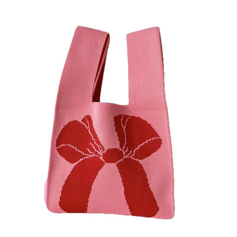 Women's Large Capacity Cartoon Knit Tote Bag with Bow