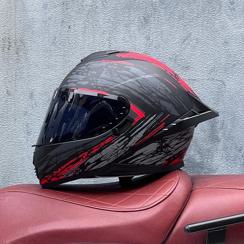 Full Helmet Double Mirror Helmet Men's Four Seasons Universal Hard Hat Female Knight Locomotive Double Lenses