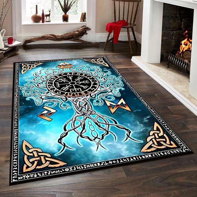 Nordic Runes and Tree of Life Design Rug Non-slip rug suitable for living room and bedroom sofas