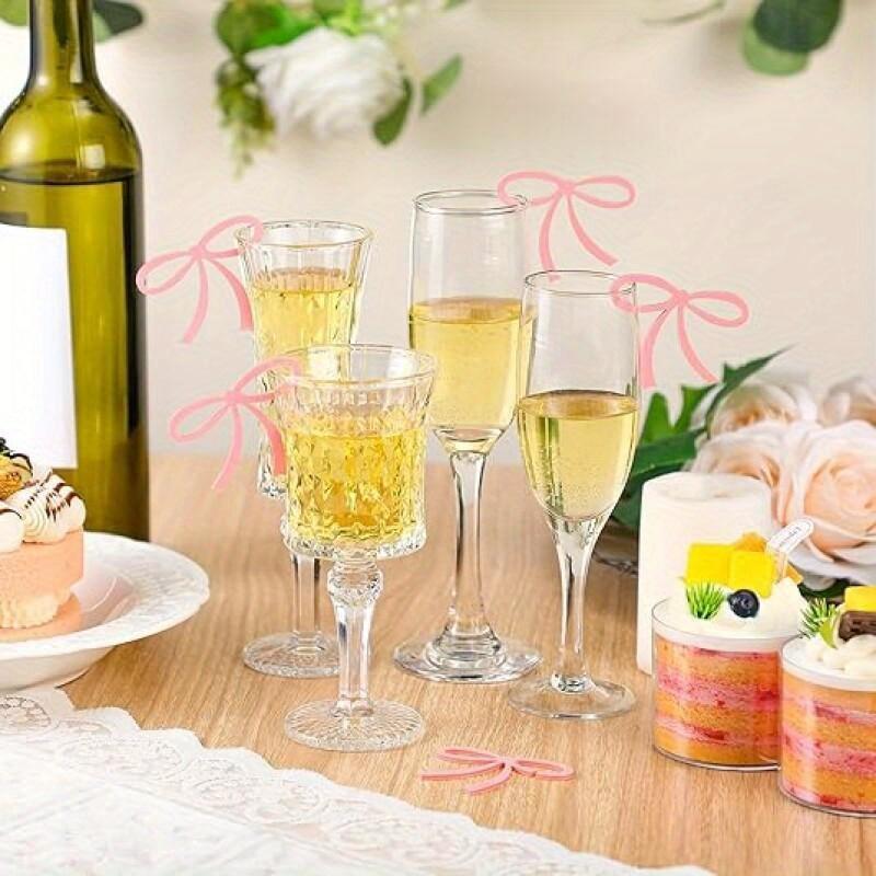 Acryl-Schleifen-Wein-Krawatten-Getränkeetiketten, Wein-Glas-Schmuck für Hochzeiten, Geburtstage, Schleifen-Motto-Party-Dekoration, Bar, DIY-Bastelarbeiten