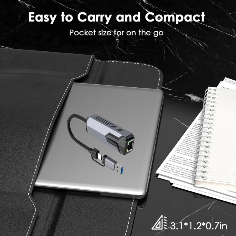 Aluminum USB C Ethernet Adapters 5000/2500/1000Mbps Fast Speed RJ45 Converters Plugs And Play For Laptop PC