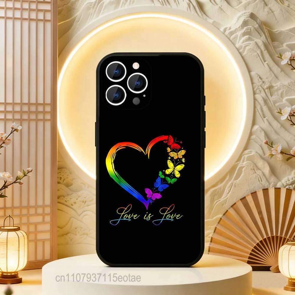 Love Is Love LGBT Homosexual Black Soft Case For iPhone 17 13 14 15 11 16 12 Pro Max Pro Max Plus E Air Mini Phone Cover Shell