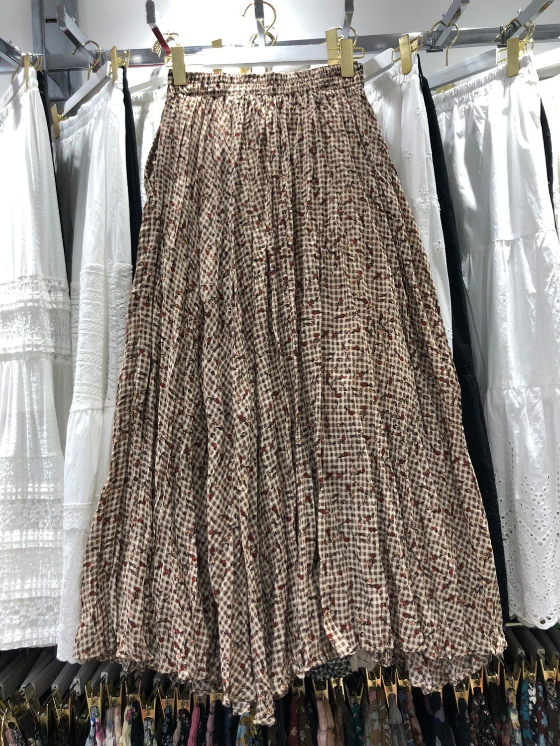 

Японская юбка в клетку в стиле ретро с принтом женская весенняя юбка в стиле Мори в клетку с драпировкой и складками А-образной формы длинная юбка one size fits all хаки