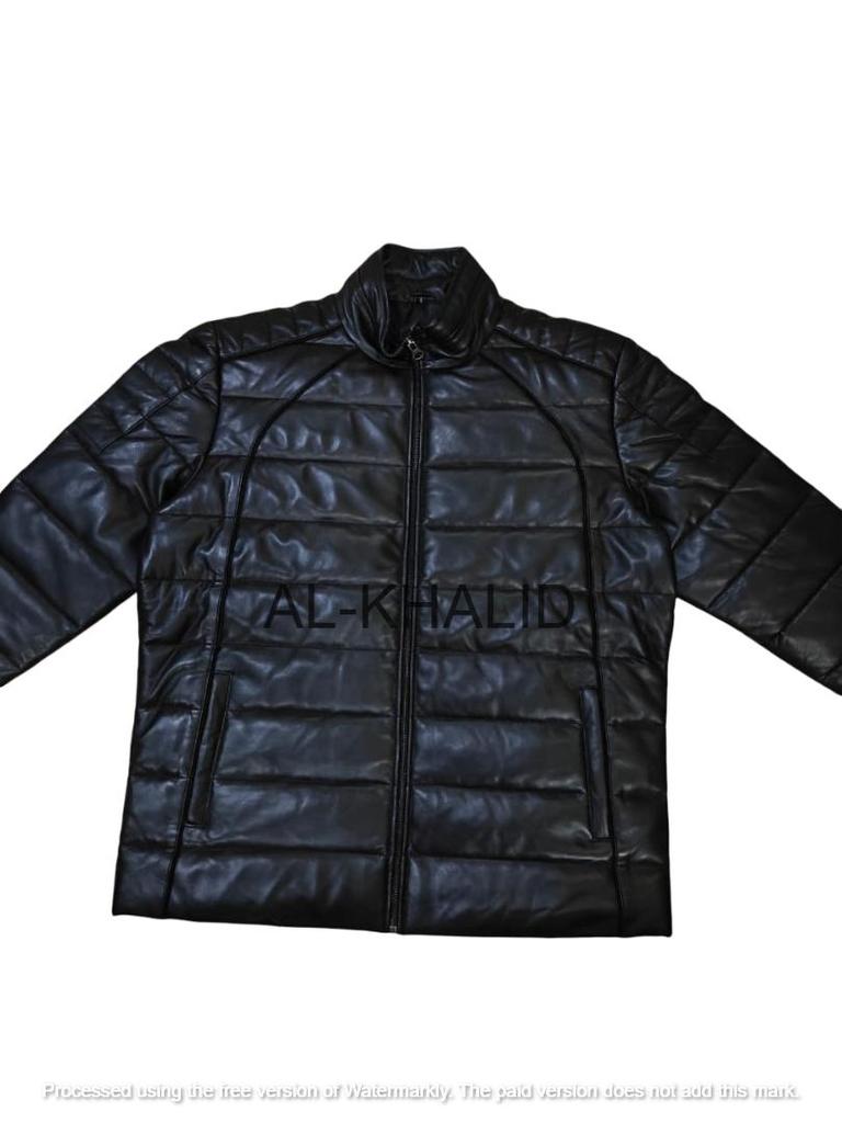 Stylish Men's Genuine Lambskin Leather Jacket Puffer Black Full Quilted Zipper