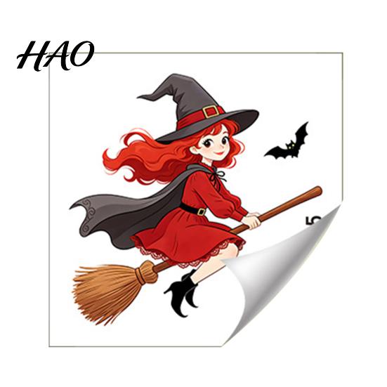 Self Adhesive Wall Art Halloween Switch Sticker, Witch Riding Broom Light Decal, Decorative Plate Covers Self-Adhesive Stickers for Bedroom