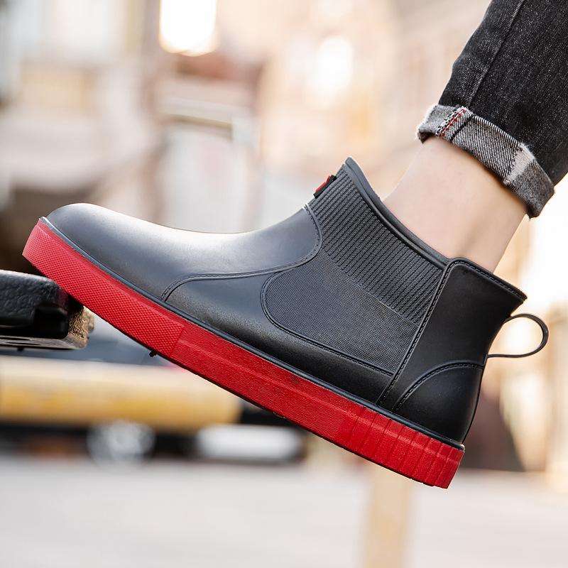Fashion rain shoes men's short tube adult non-slip water shoes student rain boots fleece thermal rubber shoes work rubber shoes overshoes