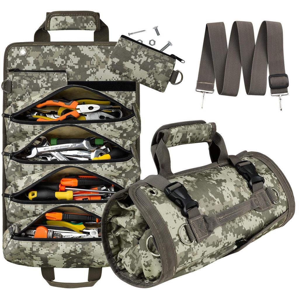 Tool Roll Organizer Multi Pocket Hanging Tool Roll Portable Tool Organizer Carrier Bag for Mechanic/Electrician/Motorcycle/Truck