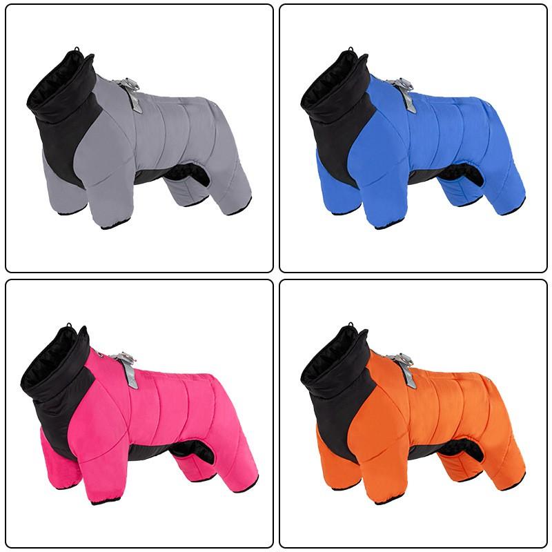 Waterproof Thickened Dog Winter Coat Small To Large Breeds 4-Legged Pet Warm Jacket In Red Blue Gray Orange