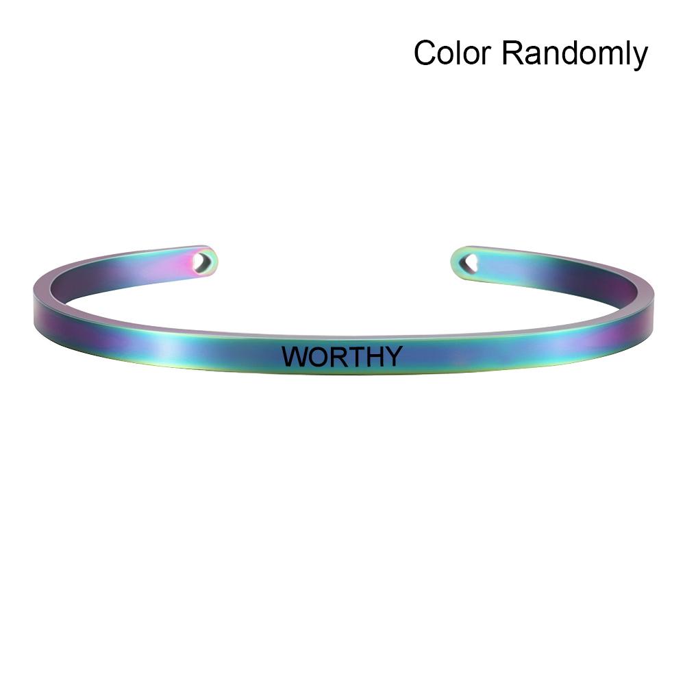 

Новый Радужный браслет из нержавеющей стали с гравировкой, позитивная вдохновляющая цитата, манжета, браслет-мантра, подарок для женщин O