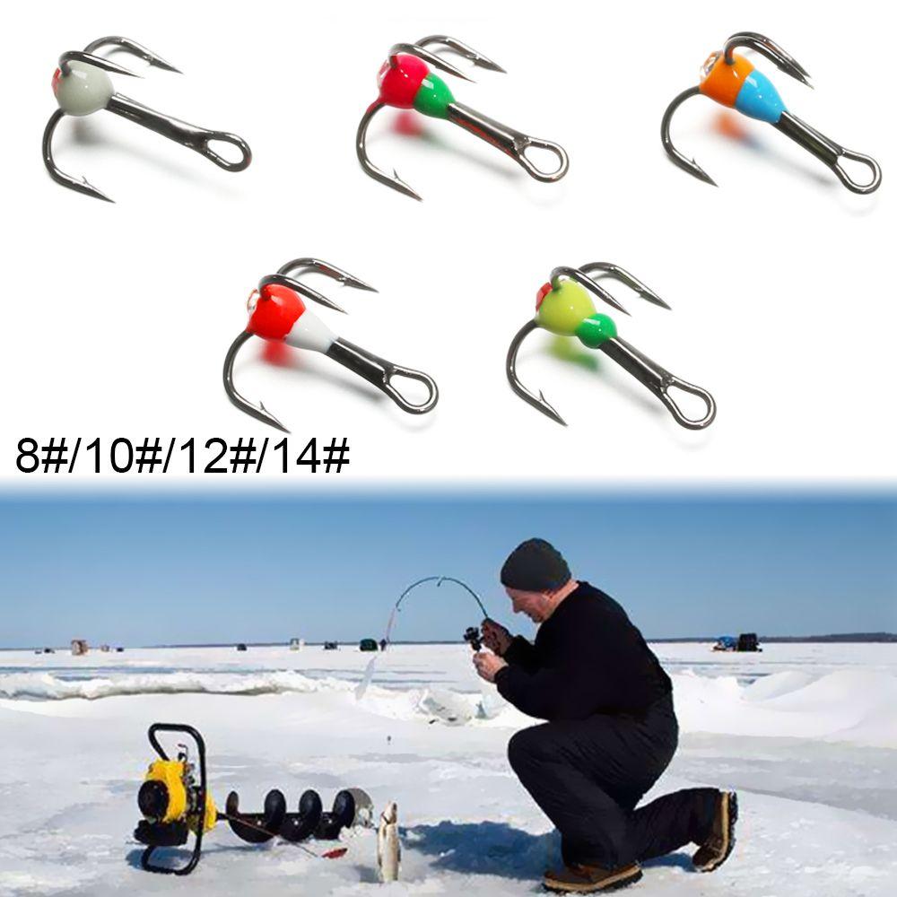 5pcs Ice Fishing Hooks Carbon Steel 8# 10# 12# 14# Three-jaw Hook Sinking Bait Tackle Tools Winter Durable New Style