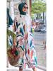 2024 Middle Eastern Fashion: Women's Print Long Cardigan & Wide-Leg Pants Two-Piece Set