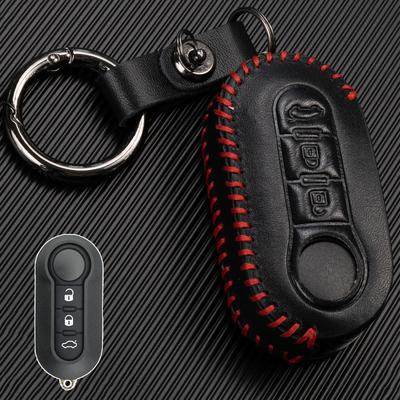 Voor Fiat 500 Panda Punto Bravo Qubo Delta Ypsilon 3 Knoppen Smart Flip PU Lederen Autosleutel Legering Zink Ring Shell Houder Case Cover