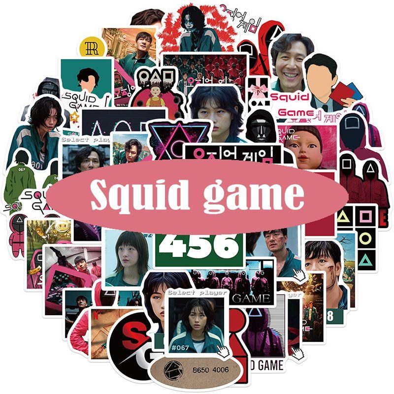 Squid 50pcs Game Stickers Round Six 456 Laptop Skateboard Guitar Phone Bike Car