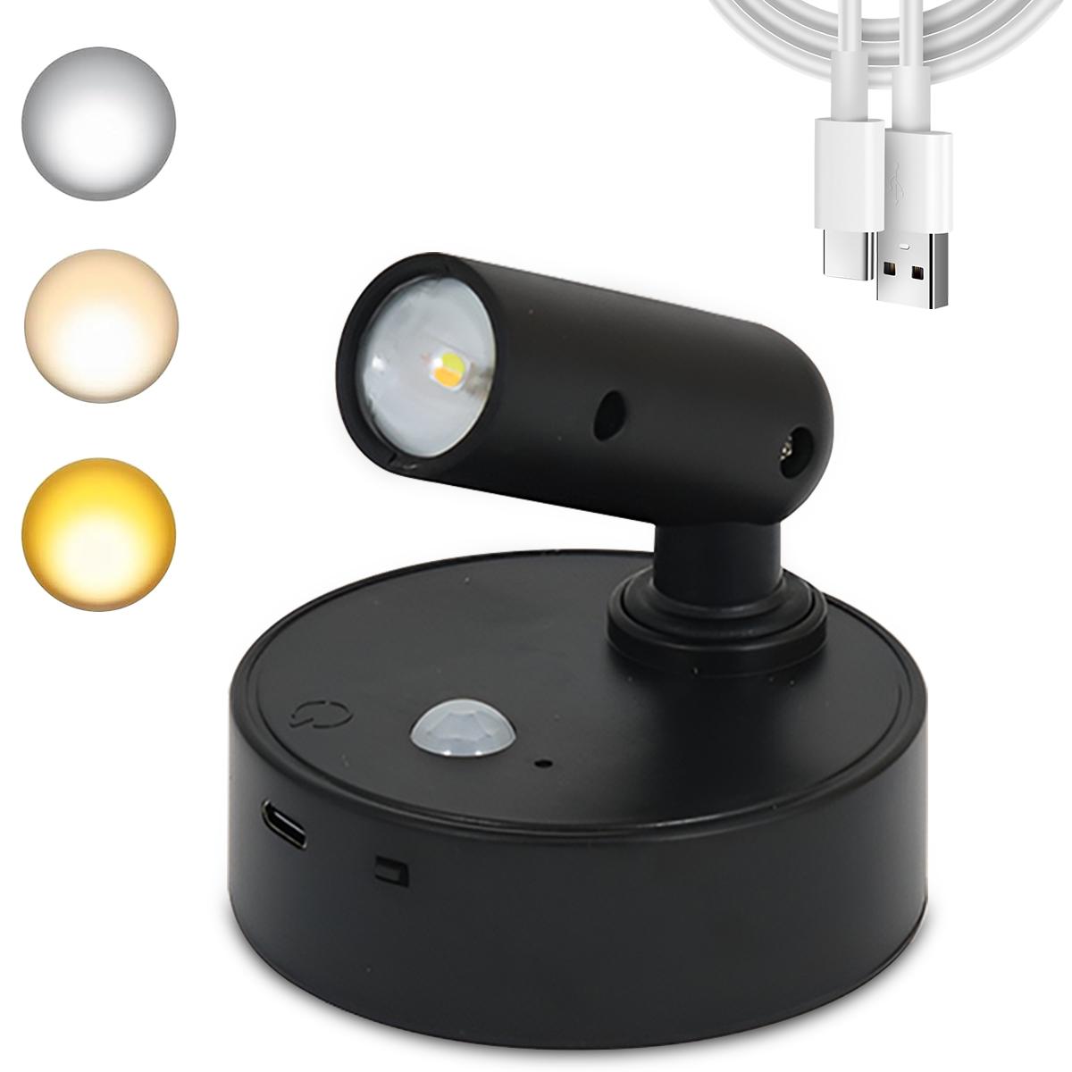 

Three-color wall lamp no-drill LED light, soft light sensor light bedside bedroom night light, magnetic rechargeable spotlight. Warm White чорний