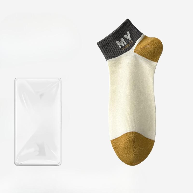 Men's Summer Thin Style Matching Color Embroidered Running Sport Short Tube Cotton Socks
